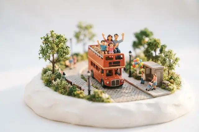 Hop-on hop-off bus with children
